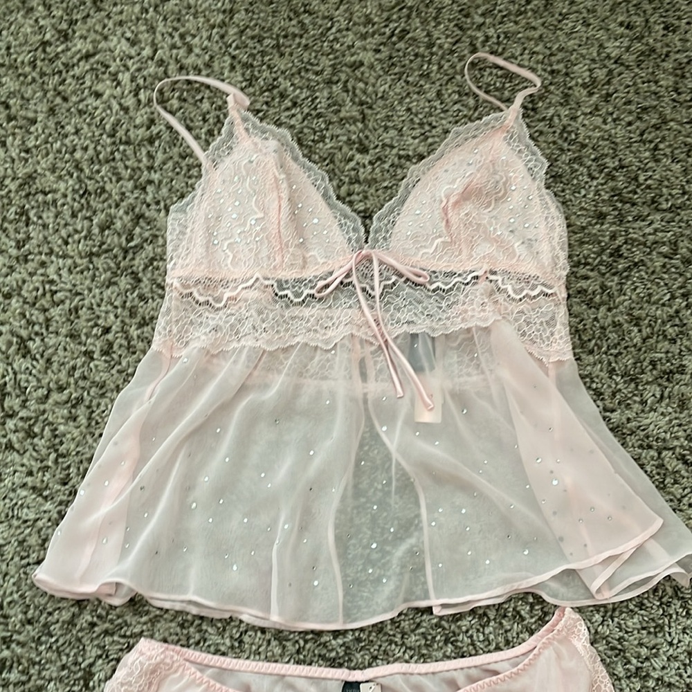 Victoria’s Secret Baby Pink Chiffon Jeweled Cami Set - Picture 3 of 12